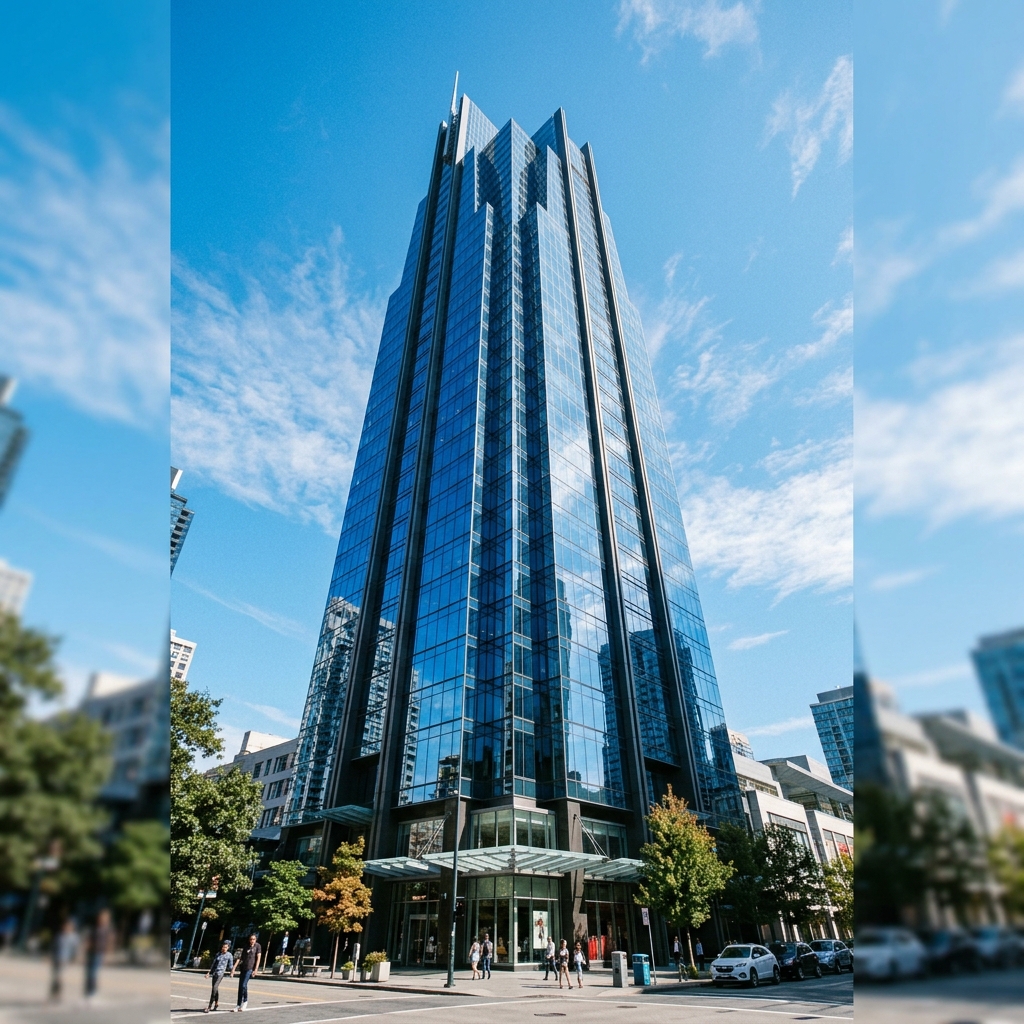 Tall Blue Skyscraper Reflecting Sky